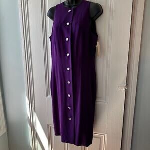 Liz Claiborne Deadstock Vintage Purple Button-Down Dress Crystal Buttons Size 10